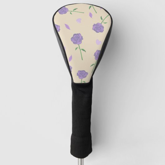 Beige Paarse Roos Bloemen Boho Botanische Patroon Golfheadcover (Voorkant)
