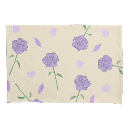 Beige Paarse Roos Bloemen Boho Botanische Patroon Kussensloop (Voorkant)