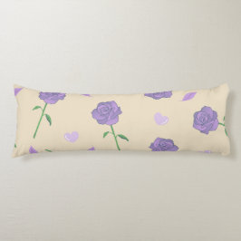 Beige Paarse Roos Bloemen Boho Botanische Patroon Lichaamskussen