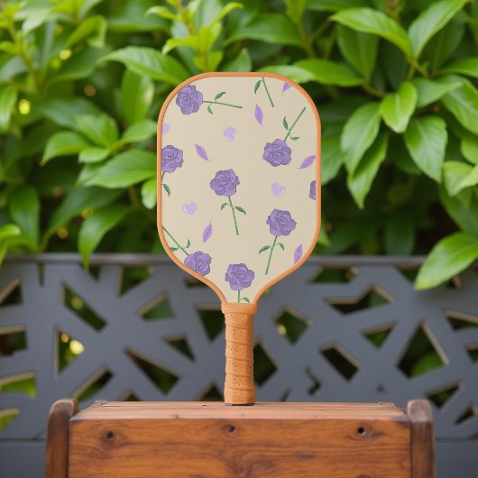 Beige Paarse Roos Bloemen Boho Botanische Patroon Pickleball Paddle