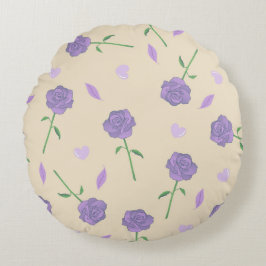 Beige Paarse Roos Bloemen Boho Botanische Patroon Rond Kussen