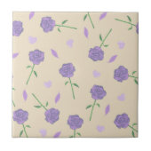 Beige Paarse Roos Bloemen Boho Botanische Patroon Tegeltje (Voorkant)