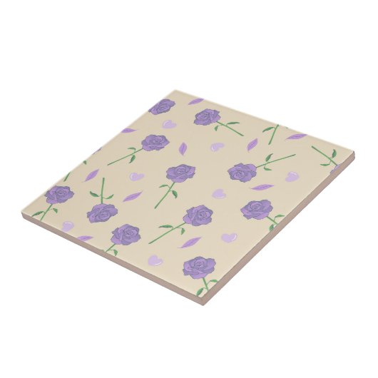 Beige Paarse Roos Bloemen Boho Botanische Patroon Tegeltje (Zijkant)