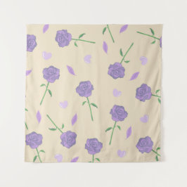 Beige Paarse Roos Bloemen Boho Botanische Patroon Wandkleed