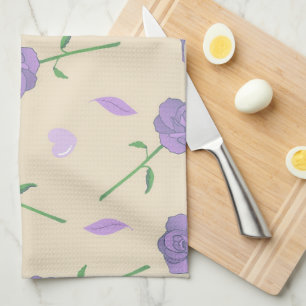 Beige Paarse Tropische Bloemige Botanische Theedoek