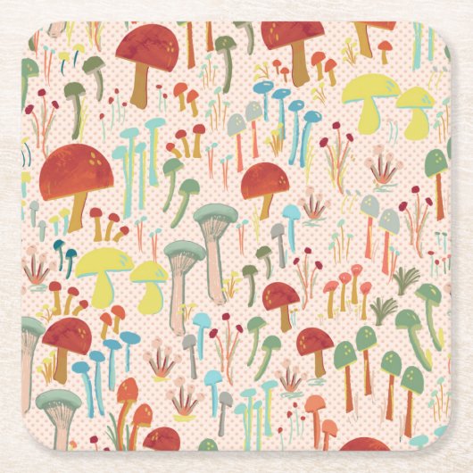 Beige paddenstoelen papier onderzetter vierkant (Voorkant)