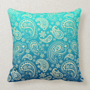 Beige  Paisley & Turquoise Gradient Kussen