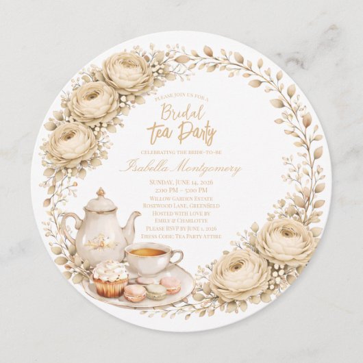 Beige Palette Tea Party Bridal Shower Kaart (Voorkant)