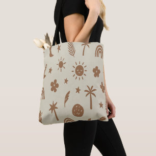 Beige Palm en Maan Boho Tote Tas