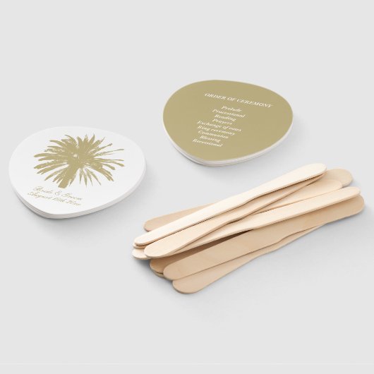 Beige palmboom strand bruiloft ceremonie programma handwaaier (Niet-gemonteerd)