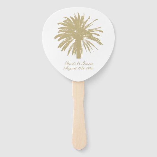 Beige palmboom strand bruiloft ceremonie programma handwaaier (Voorkant)