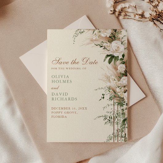 Beige Pampagras Trouwkaart Save the Date Kaart