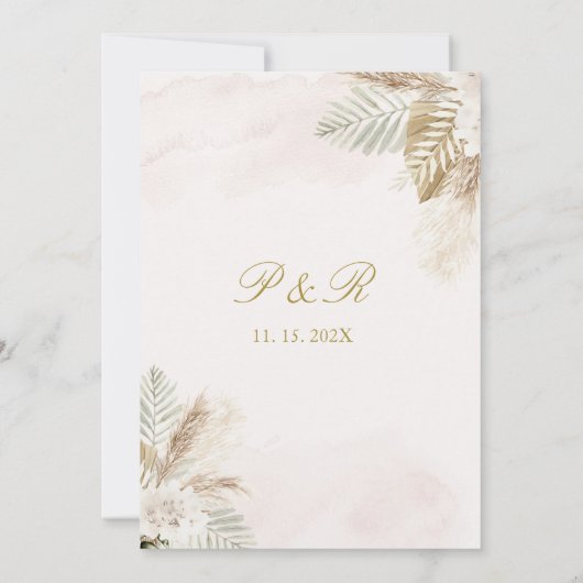 Beige pampas Elegante bruiloft uitnodiging in het  (Achterkant)