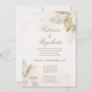 Beige pampas Elegante bruiloft uitnodiging in het 