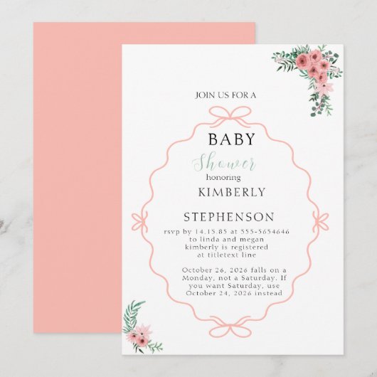 Beige Pampas Gras Boho Baby Shower Uitnodiging (Voorkant / Achterkant)