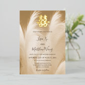 Beige Pampas gras Chinese bruiloft Folie Uitnodiging (Staand Voorkant)