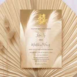 Beige Pampas gras Chinese bruiloft Kaart