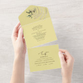 Beige Pampas Yellow Wedding All In One Uitnodiging (Afscheurbaar)