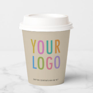 Beige Paper Cups with Lids Custom Company Logo 8oz Papieren Bekers