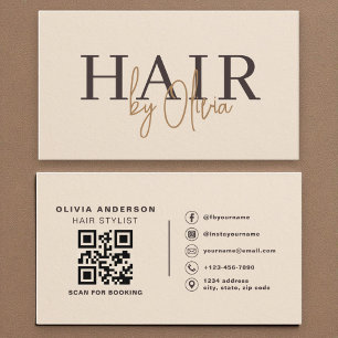 Beige papieren QR-code haarstylist modern Visitekaartje