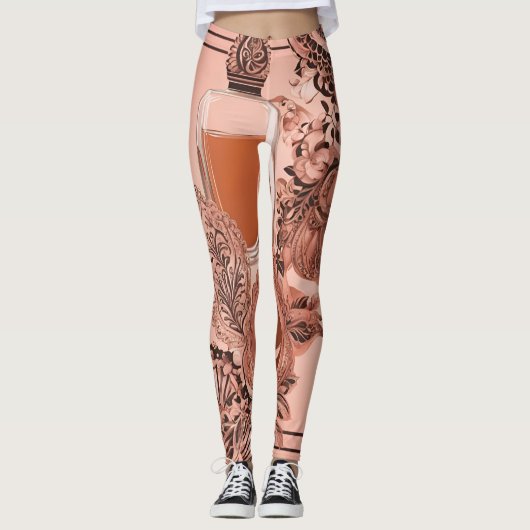 Beige Parfum ontwerp AI kunst Leggings (Voorkant)
