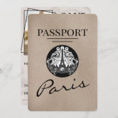 Beige Paris Passport Bewaar de datum Save The Date (Voorkant / Achterkant)