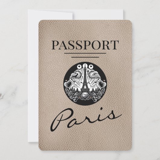 Beige Paris Passport Bewaar de datum Save The Date (Voorkant)