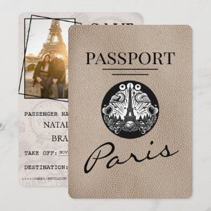 Beige Paris Passport Bewaar de datum Save The Date