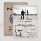 Beige Paris Passport Wedding Kaart (Voorkant / Achterkant)