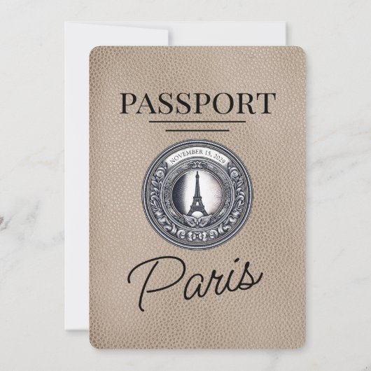 Beige Paris Passport Wedding Kaart (Achterkant)