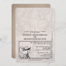 Beige Paris Passport Wedding Kaart