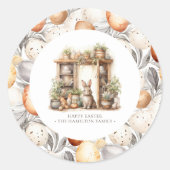  Beige Pasen Familienaam Ronde Sticker (Voorkant)