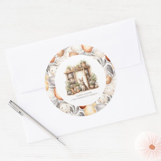  Beige Pasen Familienaam Ronde Sticker (Envelop)