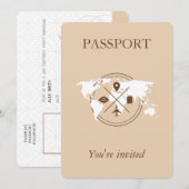 Beige Passport Aviation Birthday Party Kaart (Voorkant / Achterkant)