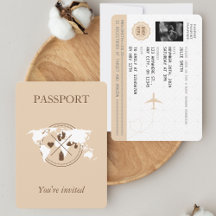 Beige Passport Travel Girl Baby shower Wereldkaart