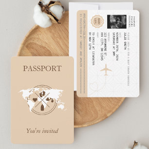 Beige Passport Travel Girl Baby shower Wereldkaart Kaart