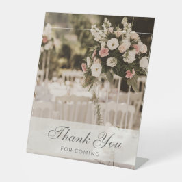 Beige pastel elegant dank u souvenir reclamebord met voetstuk