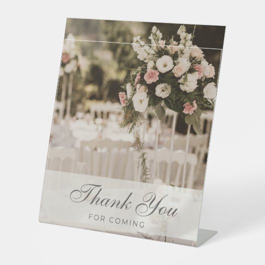 Beige pastel elegant dank u souvenir reclamebord met voetstuk (Voorkant)
