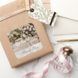 Beige pastel elegant dank u souvenir vierkante sticker