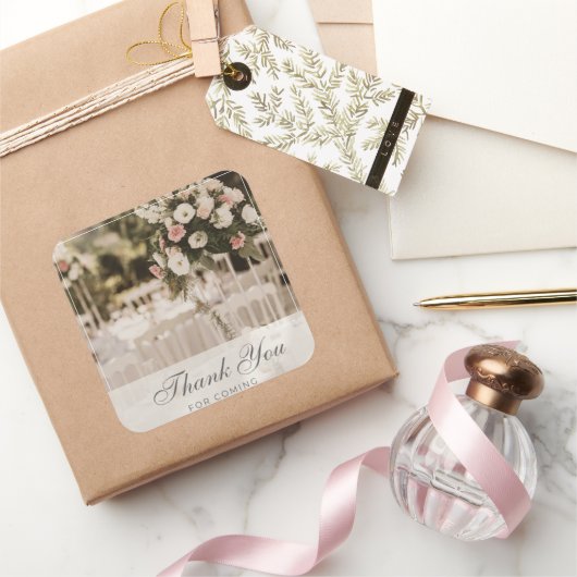 Beige pastel elegant dank u souvenir vierkante sticker (Geschenken)