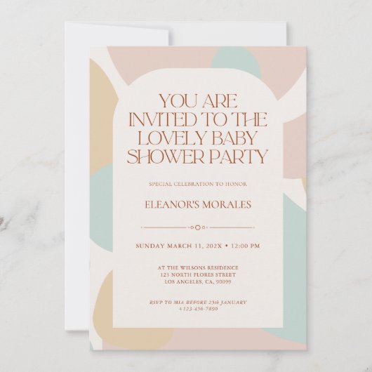 Beige Pastel Minimalistisch Baby shower Partij Kaart (Voorkant)