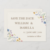 Beige Pastel Wilde Bloem Aankondigingskaart (Voorkant / Achterkant)