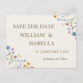 Beige Pastel Wilde Bloem Aankondigingskaart (Voorkant)