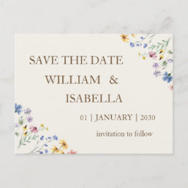 Beige Pastel Wilde Bloem Aankondigingskaart