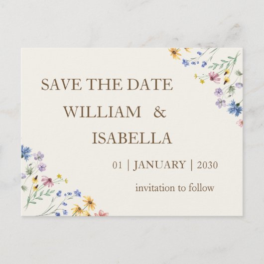 Beige Pastel Wilde Bloem Aankondigingskaart (Voorkant)