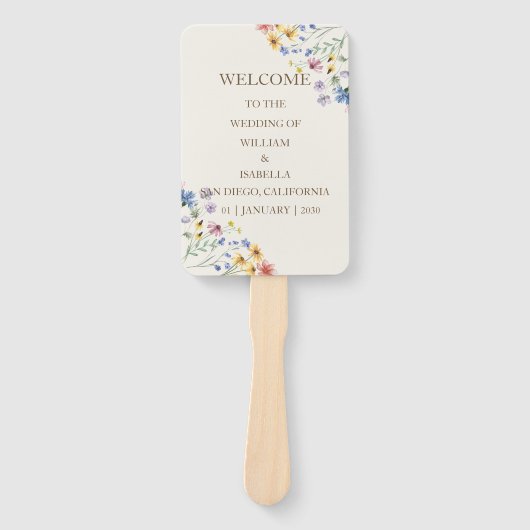 Beige Pastel Wildflower Handwaaier (Voorkant)