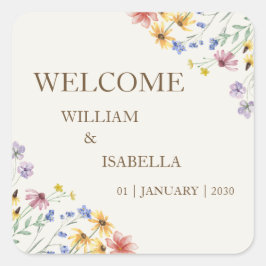 Beige Pastel Wildflower Vierkante Sticker