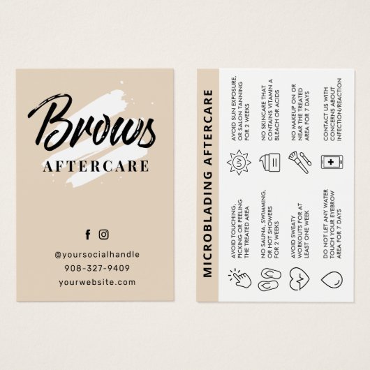 Beige pastelpenseel Schrift Wenkbrauw Verzorgingsg Visitekaartje (Voorkant /achterkant)