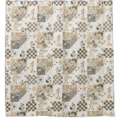 Beige Patchwork Dekbed Landelijk Bloemmotief Retro Douchegordijn (Voorkant)