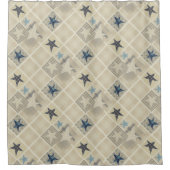 Beige patchwork douchegordijn (Voorkant)